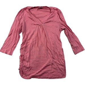 Oh Baby by Motherhood Pink Striped 3/4 Sleeve V-Neck Maternity Top – Size Large